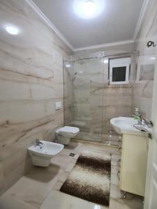 a bathroom with a toilet and a sink and a shower at Lida apartments in Ulcinj