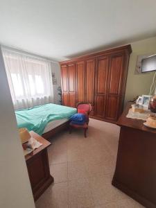 1 dormitorio con cama, escritorio y silla en Appartamento Vinovo Centro, en Vinovo
