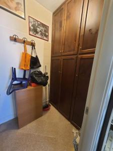 a hallway with a large wooden cabinet in a room at Appartamento Vinovo Centro in Vinovo