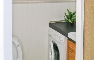 uma máquina de lavar roupa branca numa cozinha com uma planta em 3 Bedroom Beautiful Home In rsted em Kare