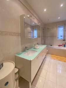 La salle de bains est pourvue d'un lavabo, de toilettes et d'une baignoire. dans l'établissement Elegance ,Space & Luxury in Brussels, à Bruxelles