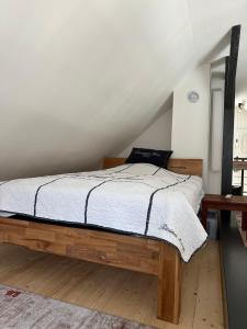 1 dormitorio con 1 cama en el ático en Ruhig und Zentral, en Friedberg