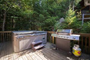 - un barbecue et une terrasse en bois dans l'établissement Le rocher - St-Adolphe, à Saint-Adolphe-d'Howard