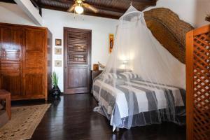 a bedroom with a bed with a mosquito net at Alizé in Sainte-Luce