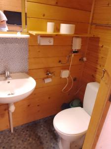 a bathroom with a toilet and a sink at Domki letniskowe Przyczepy kempingowe Zacisze Mielno in Mielno