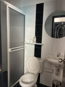 バランカベルメハにあるHospedajeLRのバスルーム(トイレ、洗面台、シャワー付)