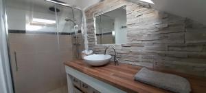 a bathroom with a sink and a stone wall at Home Sweet Home in Le Mans +29 photos