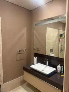 ein Bad mit einem Waschbecken und einem Spiegel in der Unterkunft Luxury Flat for Embassies & GM in Ankara