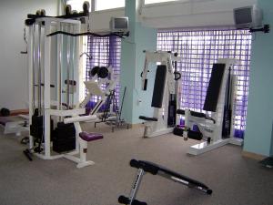 sala fitness z kilkoma bieżniami i siłownią w obiekcie Hotel Pula w Puli