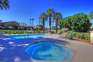 uma piscina num quintal com palmeiras em VS555 - Palm Views em Palm Desert