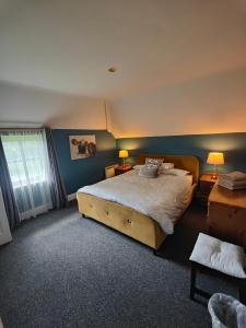 sypialnia z łóżkiem, 2 lampami i oknem w obiekcie Old Killarney w Killarney