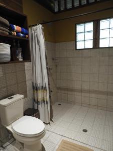 a bathroom with a toilet and a shower at Casita Bribri at Margarita Hills in Cocles