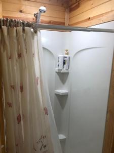 La salle de bains est pourvue d'un rideau de douche. dans l'établissement Nana's, 