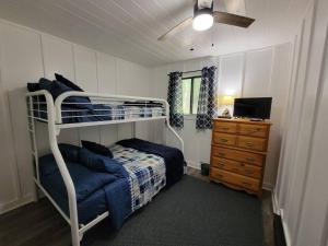 1 dormitorio con litera y vestidor en Lakeview Retreat, Wi-fi, pool table, fire pit, en Topton