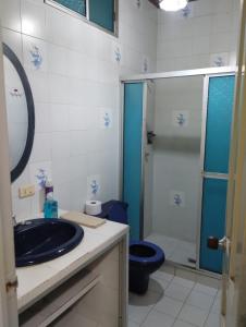 a bathroom with a sink and a toilet and a shower at Acogedor apartamento en Buga in Buga