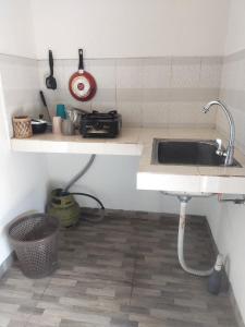 uma cozinha com um lavatório e um balcão em ComeBack GuestHouse em Canggu