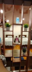 a room with shelves with beds and potted plants at Casa Ayacucho in Sucre