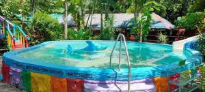 a pool with a toy shark in the water at Sea Forest Resort in Sibulan