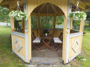 a gazebo with a table and chairs in it at Matildan Riihi in Mathildedal