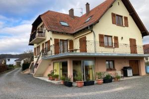a large house with potted plants in front of it at Au Piémont des Vosges in Gertwiller