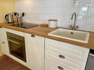 eine Küche mit einer Spüle und einer Arbeitsplatte in der Unterkunft Villa Velleron in Velleron