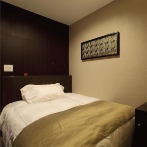 1 dormitorio con 1 cama y una foto en la pared en Centurion Hotel Ueno en Tokio