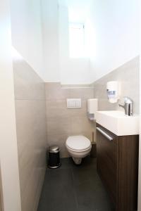 a small bathroom with a toilet and a sink at Christiano Apartments Hauptbahnhof | contactless check-in in Vienna