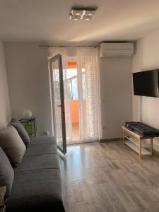 een woonkamer met een bank en een televisie bij Apartments Đurđa, Sabunike in Privlaka