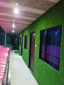 una pared verde con ventanas en un edificio en P.k. Resort Kedar Valley Triyuginarayan road, Sonprayag, en Trijugi Nārāyan