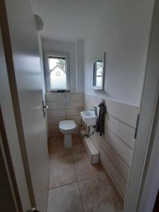 a small bathroom with a toilet and a sink at Casa Luna in Donnerskirchen