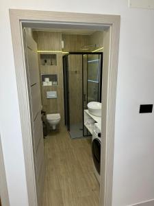 uma casa de banho com um WC e um lavatório em APPLeonLux em Umag