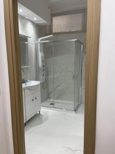 a bathroom with a glass shower and a sink at Villa Milano Apt. n. 3 in Milan