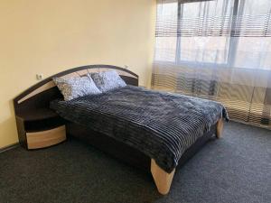 a bedroom with a bed and a window at Амстердам in Khmelnytskyi