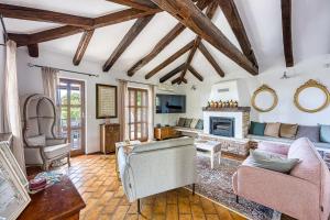 a living room with a couch and a fireplace at Vila Aryana With Pool - Happy Rentals in Sveti Lovreč Pazenatički