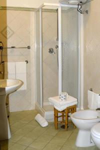y baño con ducha, aseo y lavamanos. en La Villa Del Patrizio, en Ostia Antica