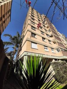 un edificio alto con una palmera delante de él en ALTOS JUJUY ALQUILER TEMPORARIO en San Salvador de Jujuy