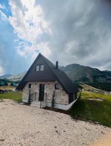 a small house with a black roof on a field at Prima Vista in Žabljak