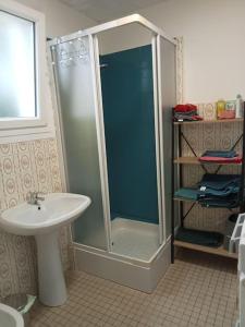 Courtils的住宿－Maison MANTA，带淋浴和盥洗盆的浴室