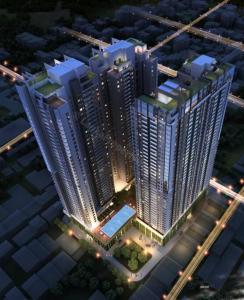 an overhead view of two tall buildings at night at Luxury Sea view fully furnished apartment in Colombo