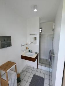 uma casa de banho branca com um lavatório e um WC em Appartement F3 avec acces plage à Montjoly em Montjoly