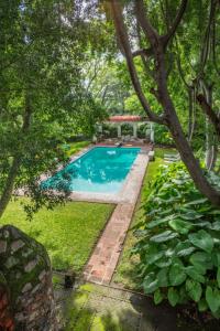 een zwembad in een tuin met bomen bij Hacienda de San Ignacio in San Ignacio