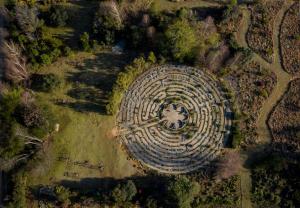 an aerial view of a labyrinth in a park at The Edge Mountain Retreat in Hogsback
