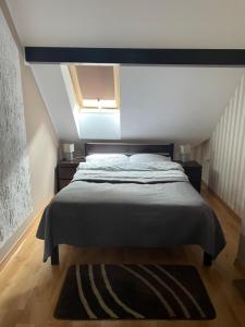 1 dormitorio con 1 cama y tragaluz en Willa Pod Starą Skocznią, en Wisła
