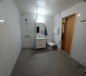 een badkamer met een toilet en een wastafel bij Family apartment Hämeenlinna with SAUNA in Hämeenlinna