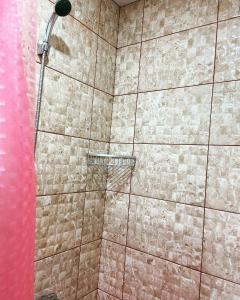 a bathroom with a shower with a shower head at Уютный Дворик in Sukhum