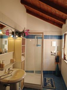 uma casa de banho com um chuveiro e um lavatório. em Casa Valletta em Mezzomerico