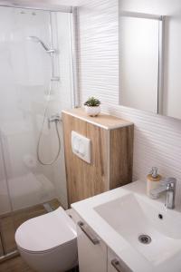 a bathroom with a toilet and a sink and a shower at Apartment Nikola Škarica 1 in Duće