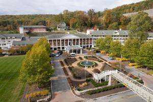 an aerial view of a building with a park at Omni Bedford Springs Resort in Bedford