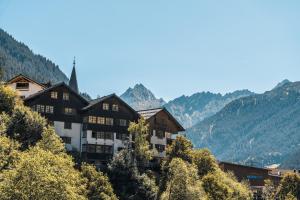 加舒恩Felbermayer Appartements的山丘上的建筑,背景是山脉