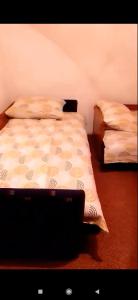 a bed in a room with two pillows on it at Smeštaj Milekić - Nova Varoš in Vraneša